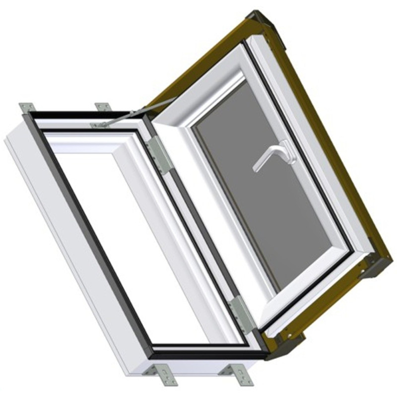 Střešní výlez 55x78 cm plastový, bílý s hnědým oplechováním, SKYLIGHT Střešní výlez 55x78 cm plastový, bílý s hnědým oplechováním, SKYLIGHT