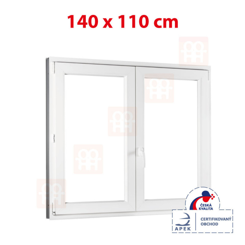 Plastové okno | 140 x 110 cm (1400 x 1100 mm) | biele | dvojkrídlové | bez stĺpika (štulp) | pravé