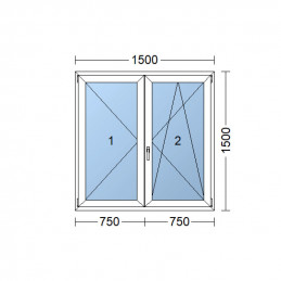Plastové okno | 150 x 150 cm (1500 x 1500 mm) | biele | dvojkrídlové | bez stĺpika (štulp) | pravé