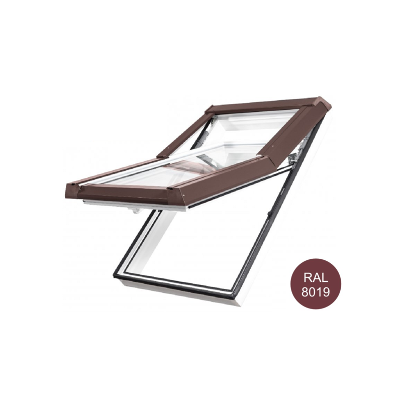 Strešné okno plastové | 78x98 cm (780x980 mm) | biele s HNEDYM oplechováním | SKYLIGHT Strešné okno plastové | 78x98 cm (780x980 mm) | biele s HNEDYM oplechováním | SKYLIGHT