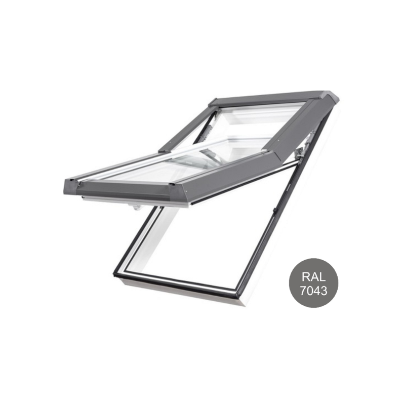Strešné okno plastové | 78x118 cm (780x1180 mm) | biele se SIVÝM oplechováním | SKYLIGHT Strešné okno plastové | 78x118 cm (780x1180 mm) | biele se SIVÝM oplechováním | SKYLIGHT