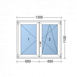 Plastové okno | 130 x 110 cm (1300 x 1100 mm) | biele | dvojkrídlové | bez stĺpika (štulp) | pravé | TROJSKLO
