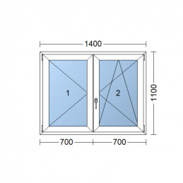 Plastové okno | 140 x 110 cm (1400 x 1100 mm) | biele | dvojkrídlové | bez stĺpika (štulp) | pravé | TROJSKLO