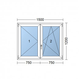 Plastové okno | 150 x 120 cm (1500 x 1200 mm) | biele | dvojkrídlové | bez stĺpika (štulp) | pravé | TROJSKLO