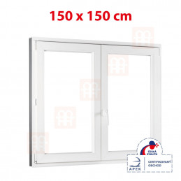 Plastové okno | 150 x 150 cm (1500 x 1500 mm) | biele | dvojkrídlové | bez stĺpika (štulp) | pravé | TROJSKLO