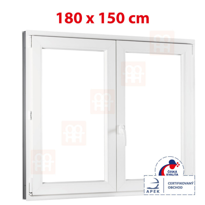 Plastové okno | 180 x 150 cm (1800 x 1500 mm) | biele | dvojkrídlové | bez stĺpika (štulp) | pravé | TROJSKLO
