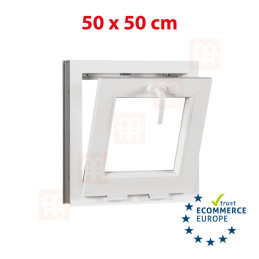 Plastové okno | 50x50 cm (500x500 mm) | biele | sklopné | pivničné Plastové okno | 50x50 cm (500x500 mm) | biele | sklopné | pivničné