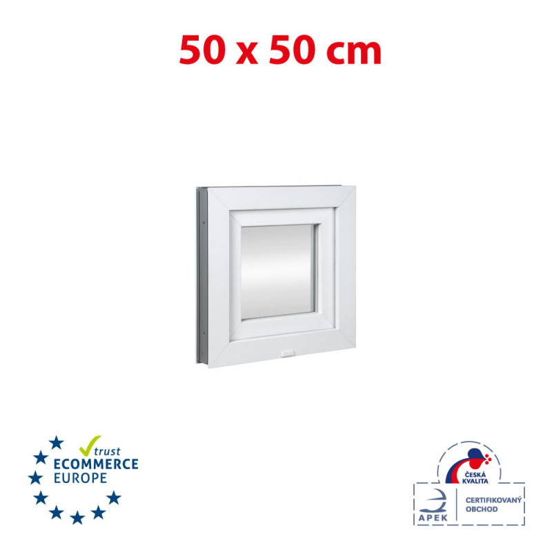 Plastové okno | 50x50 cm (500x500 mm) | biele | sklopné | pivničné Plastové okno | 50x50 cm (500x500 mm) | biele | sklopné | pivničné