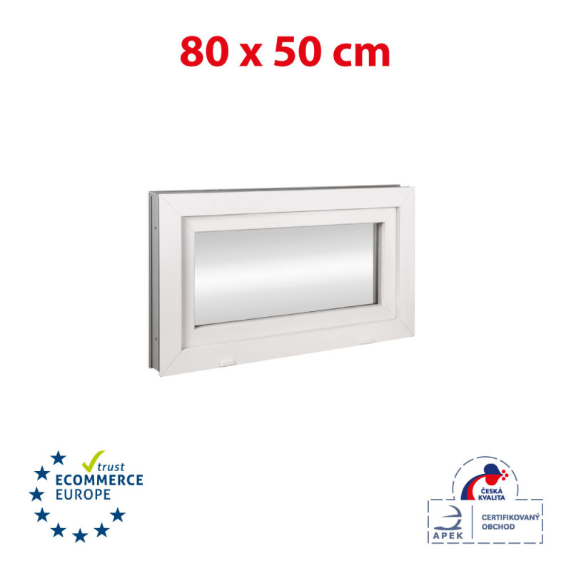 Plastové okno | 80x50 cm (800x500 mm) | biele | sklopné | pivničné Plastové okno | 80x50 cm (800x500 mm) | biele | sklopné | pivničné