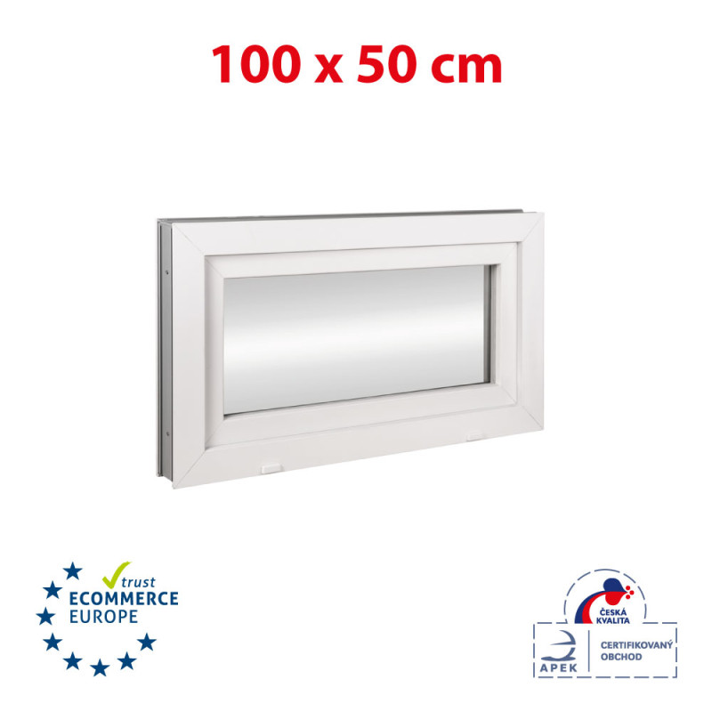 Plastové okno | 100x50 cm (1000x500 mm) | biele | sklopné | pivničné Plastové okno | 100x50 cm (1000x500 mm) | biele | sklopné | pivničné