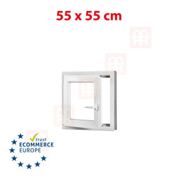 Plastové okno | 55x55 cm (550x550 mm) | biele | otváravé aj sklopné | ľavé Plastové okno | 55x55 cm (550x550 mm) | biele | otváravé aj sklopné | ľavé