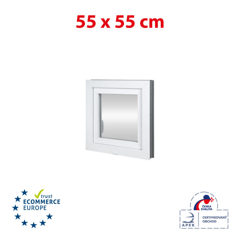 Plastové okno | 55x55 cm (550x550 mm) | biele | otváravé aj sklopné | ľavé Plastové okno | 55x55 cm (550x550 mm) | biele | otváravé aj sklopné | ľavé