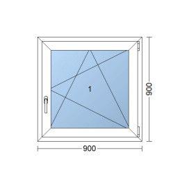 Plastové okno 900 × 900 mm (90 × 90 cm) otváravo-sklopné pravé zlatý dub/biela pre vedľajšie priestory Aplast 60
