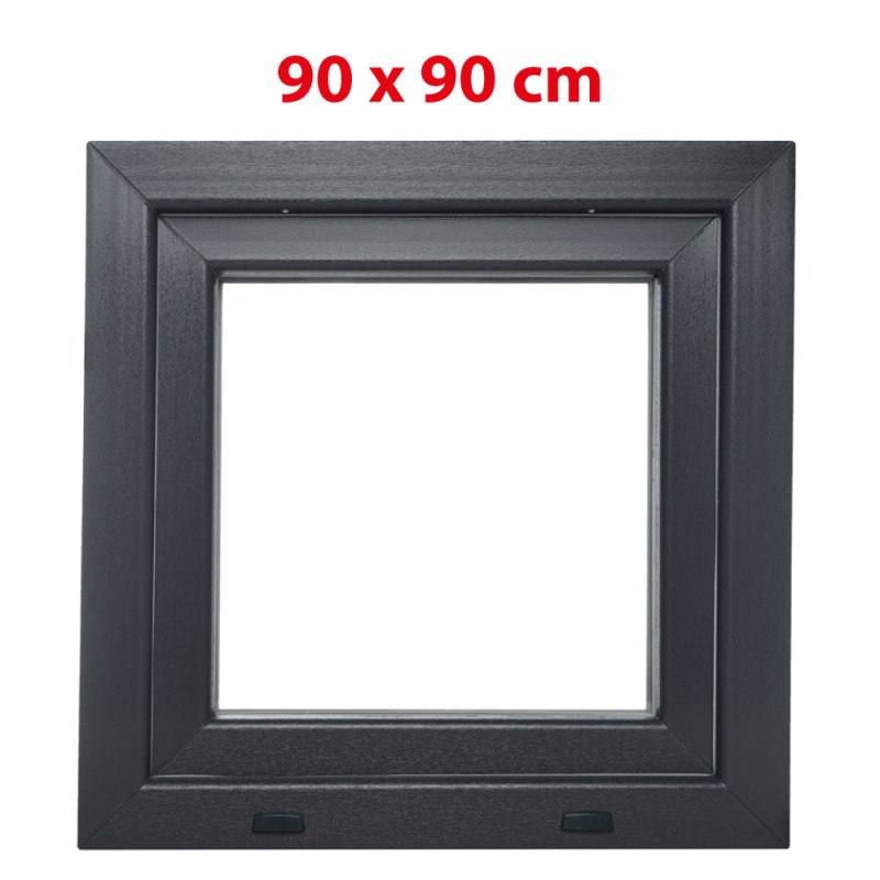 Plastové okno 900 × 900 mm (90 × 90 cm) otváravo-sklopné ľavé antracit/biela pre vedľajšie priestory Aplast 60