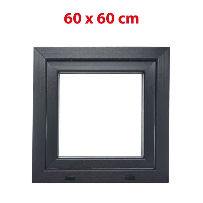 Plastové okno 600 × 600 mm (60 × 60 cm) otváravo-sklopné pravé antracit/biela pre vedľajšie priestory Aplast 60