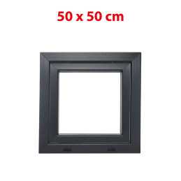 Plastové okno 500 × 500 mm (50 × 50 cm) otváravo-sklopné pravé antracit/biela pre vedľajšie priestory Aplast 60
