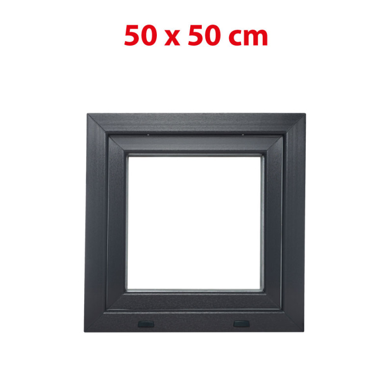 Plastové okno 500 × 500 mm (50 × 50 cm) otváravo-sklopné ľavé antracit/biela pre vedľajšie priestory Aplast 60