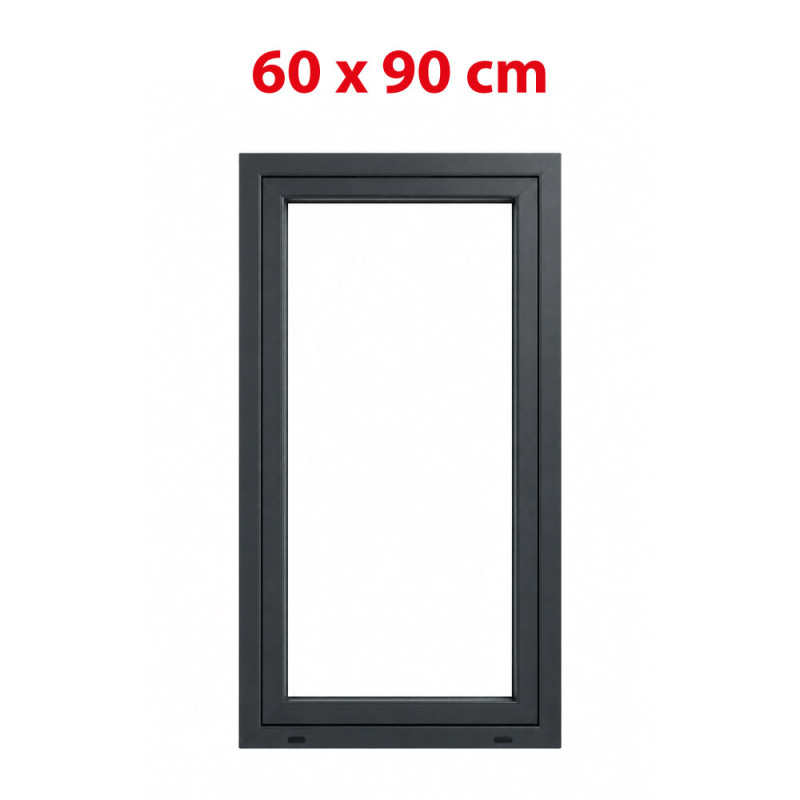 Plastové okno 600 × 900 mm (60 × 90 cm) otváravo-sklopné pravé antracit/biela pre vedľajšie priestory Aplast 60