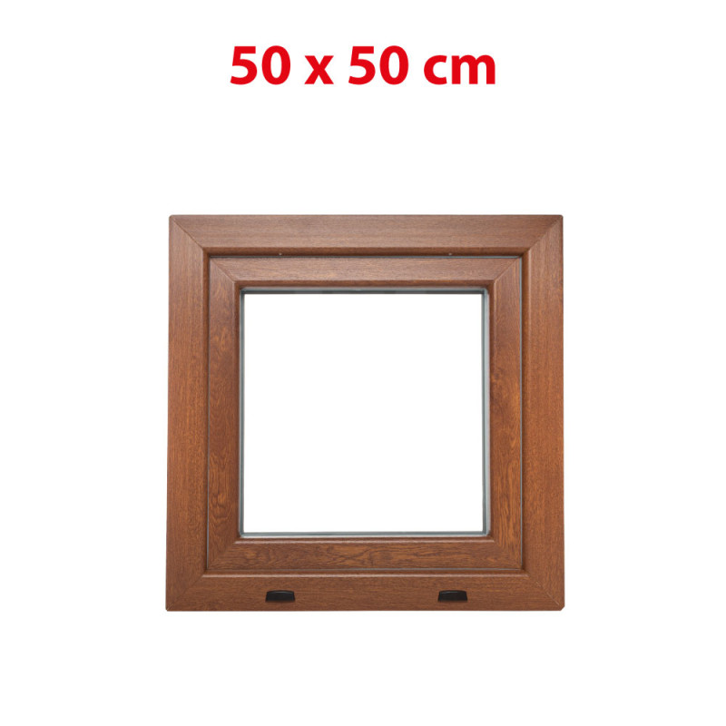 Plastové okno 500 × 500 mm (50 × 50 cm) otváravo-sklopné ľavé zlatý dub/biela pre vedľajšie priestory Aplast 60