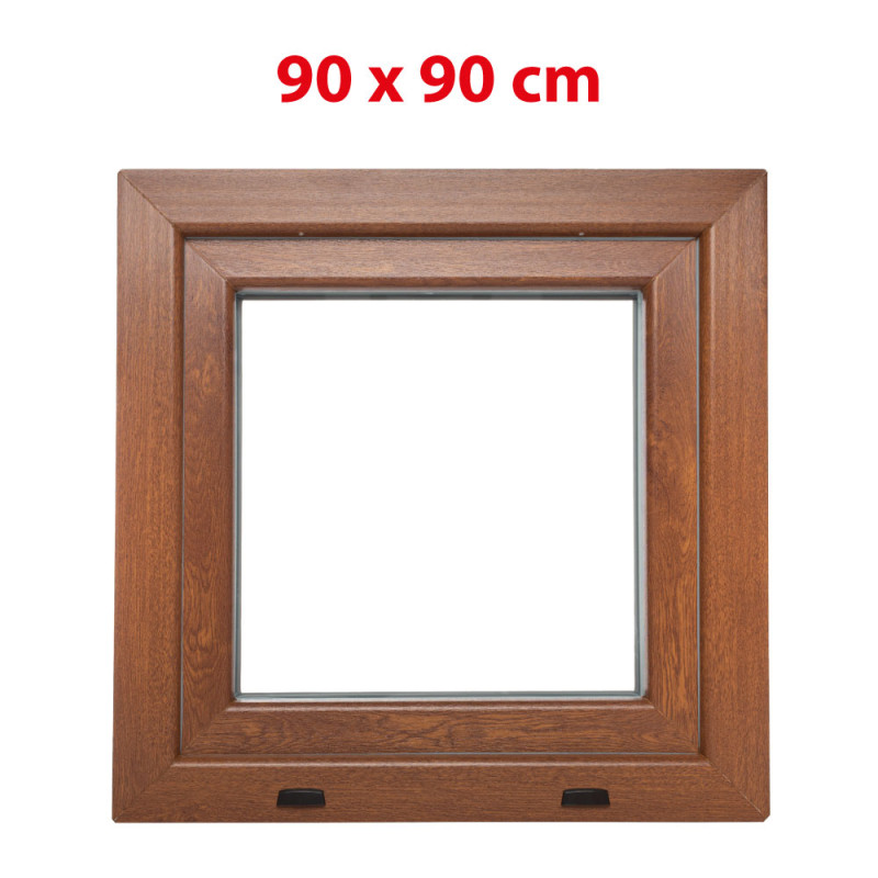 Plastové okno 900 × 900 mm (90 × 90 cm) otváravo-sklopné pravé zlatý dub/biela pre vedľajšie priestory Aplast 60