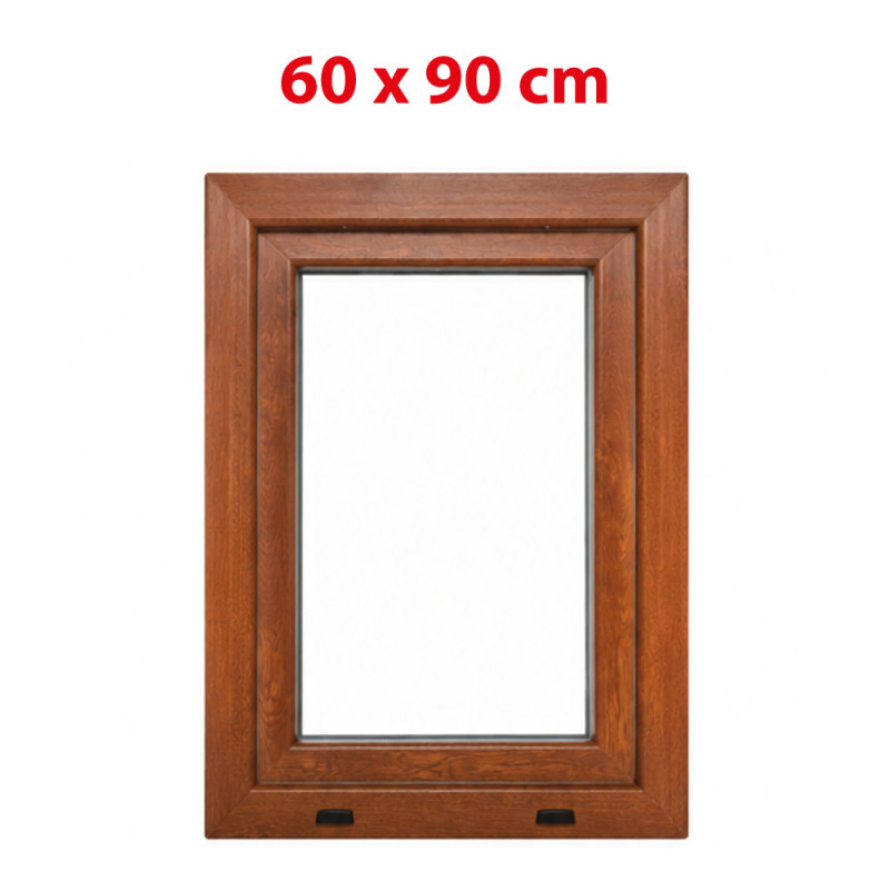 Plastové okno 600 × 900 mm (60 × 90 cm) otváravo-sklopné ľavé zlatý dub/biela pre vedľajšie priestory Aplast 60